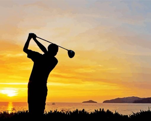 Golf Silhouette At Sunset Paint by number