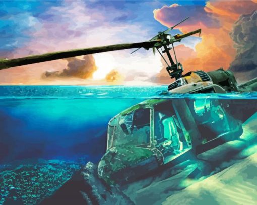 Huey Helicopters In Water paint by number