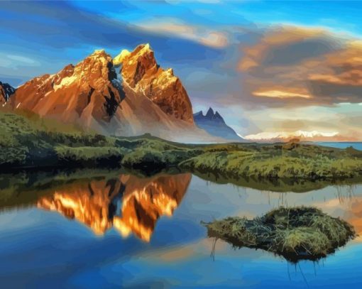 Iceland Landscapes Mountains Reflections paint by number