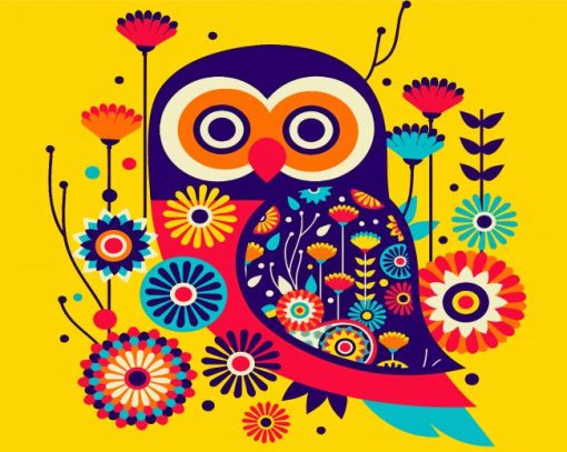 Illustration Owl And Flowers paint by number