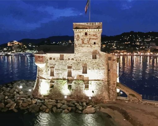 Italy Rapallo Castle At Night paint by number