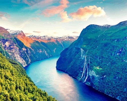 Norway Fjords Mountain paint by number