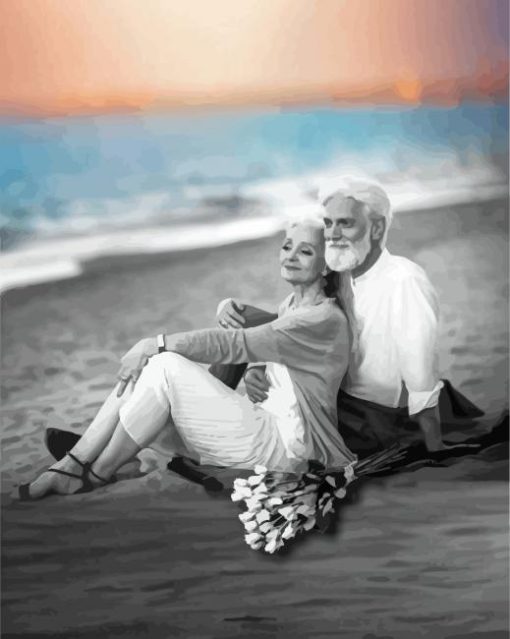 Old Couple By The Sea paint by number