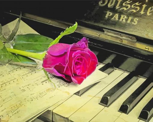Old Piano With Pink Rose paint by number
