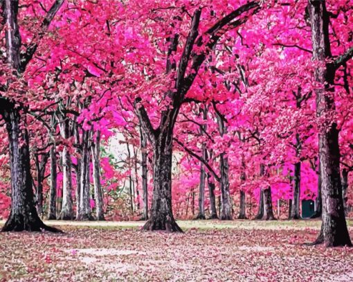 Pink Forest Trees paint by number