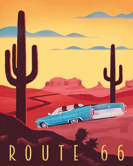 Route 66 Art Deco Travel Poster Paint by number