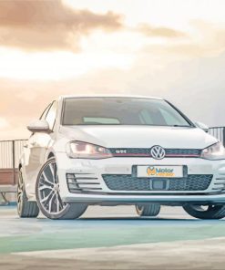White Mk7 Golf At Sunset Paint by number