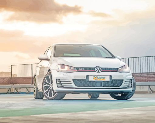 White Mk7 Golf At Sunset Paint by number
