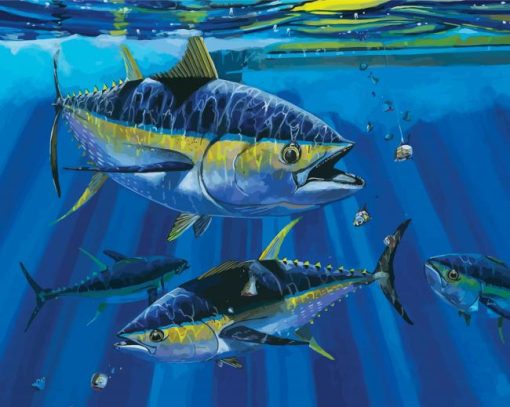 Yellowfin Tuna Underwater Art paint by number