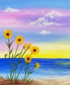 Aesthetic Beach Sunflower paint by number