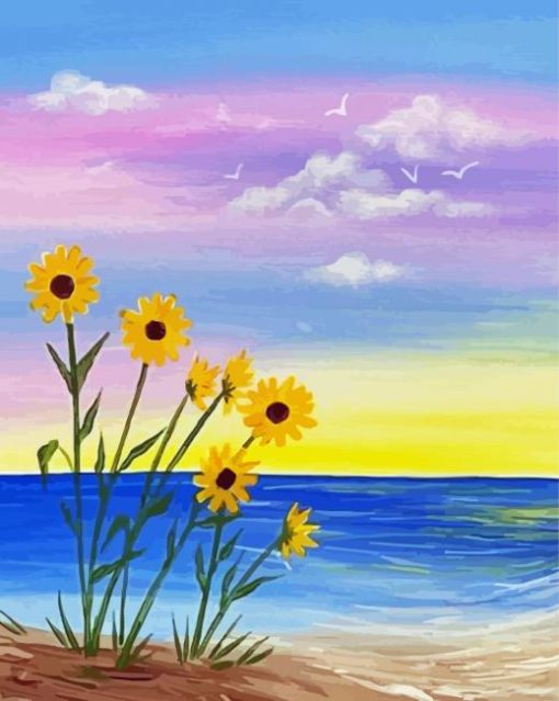 Aesthetic Beach Sunflower paint by number