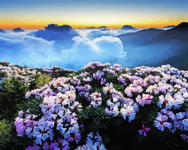 Aesthetic Flower Mountain Landscape Paint by number