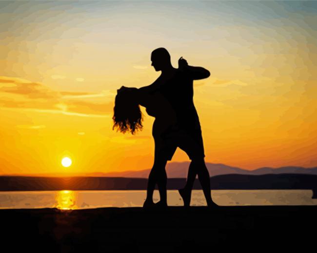 Aesthetic Couple Dancing On The Beach Silhouette Art paint by number
