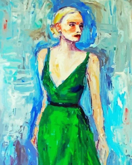 Aesthetic Lady In Green Dress paint by number