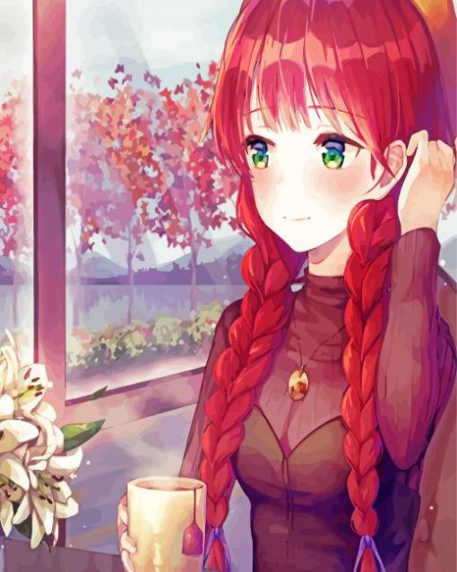 Anime Woman With Red Hair paint by number