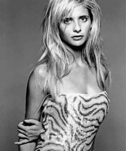 Black And White Young Sarah Gellar paint by number