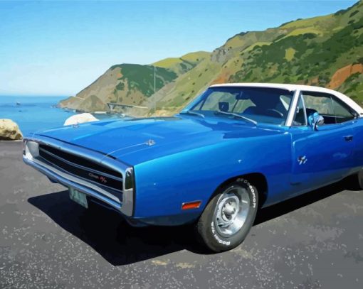 Blue Dodge Charger 1970 Seascape paint by number