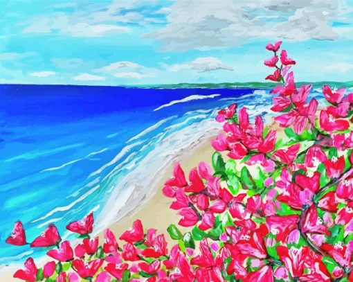 Bougainvillea And Beach Scene paint by number
