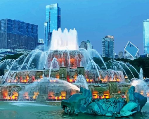 Buckingham Fountain Chicago paint by number