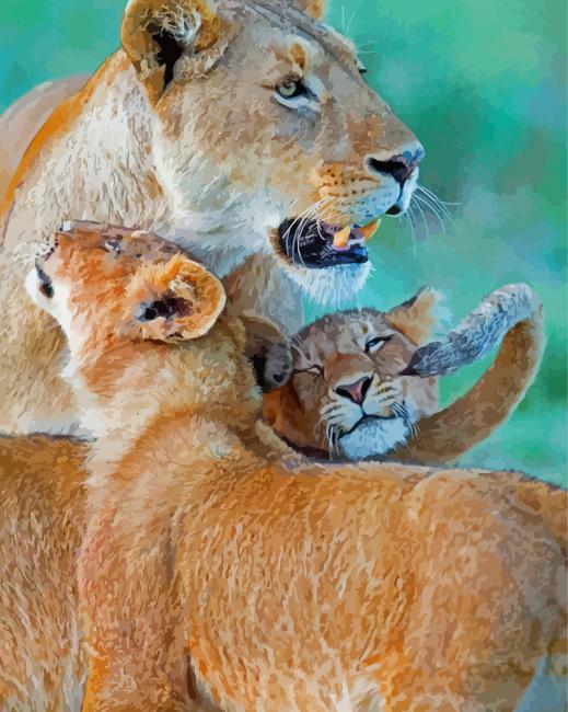 Cute Lioness And Cubs Animal paint by number