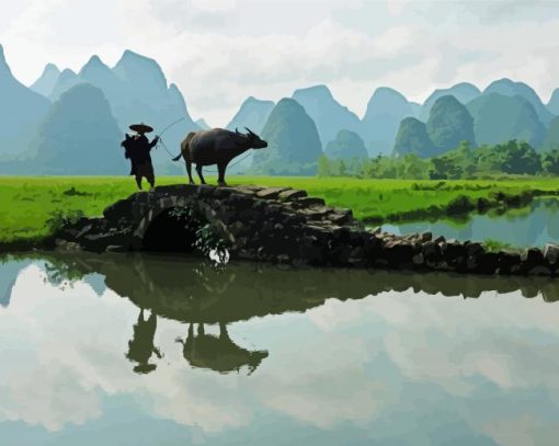 Farmer In Guilin Mountains paint by number