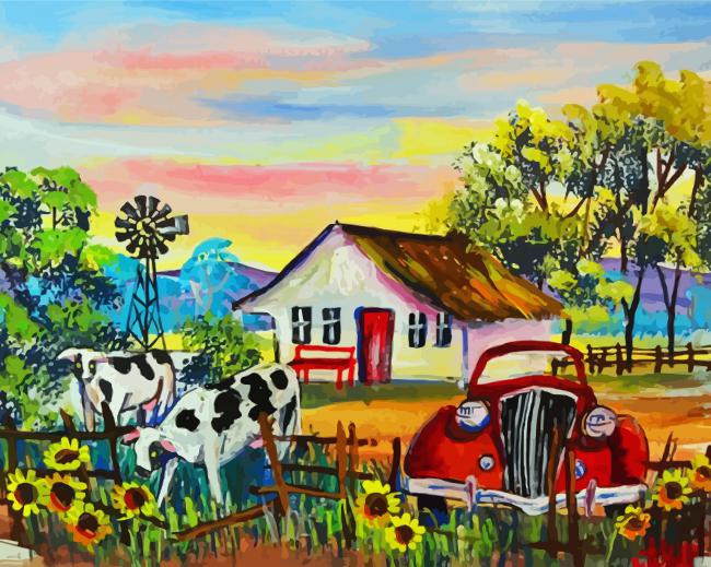 Farmyard And House Art paint by number