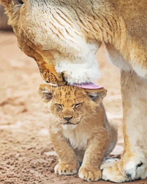 Female Lion With Cub paint by number