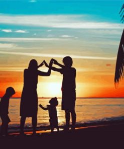 Happy Family Beach Silhouette paint by number