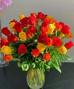 Red And Yellow Roses Vase paint by number