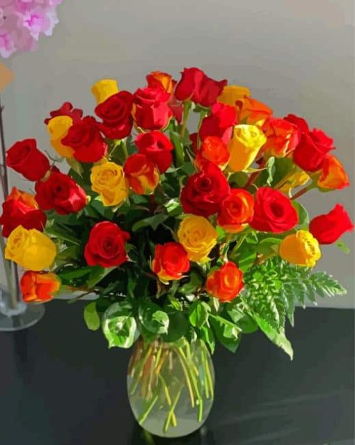 Red And Yellow Roses Vase paint by number