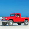 Red Truck On The Beach paint by number