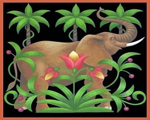 Tropical Elephant Art Illustration Paint by number