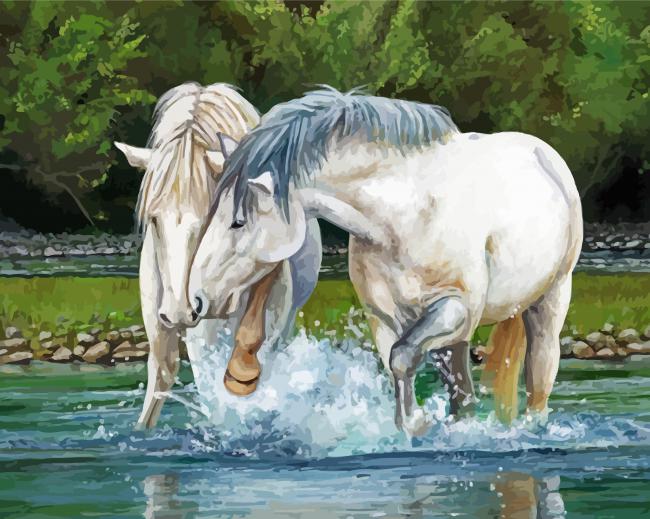 White Horses In River Art paint by number