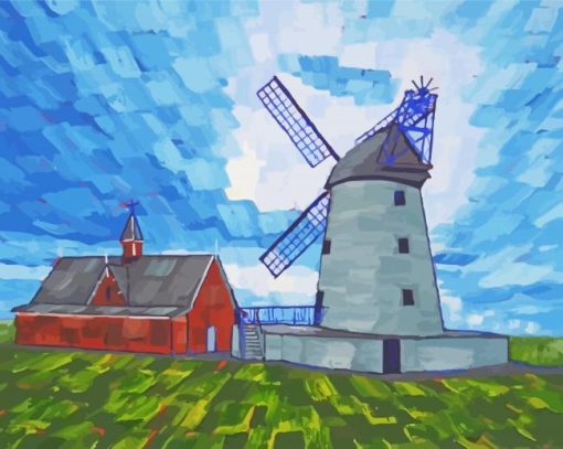 Abstract Windmill And Barn paint by number
