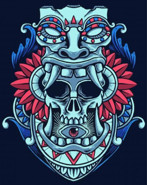 Aestehtic Tiki Skull paint by number