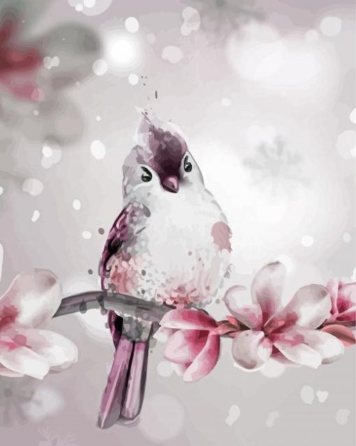 Aesthetic Bird Pink Flower Illustration paint by number