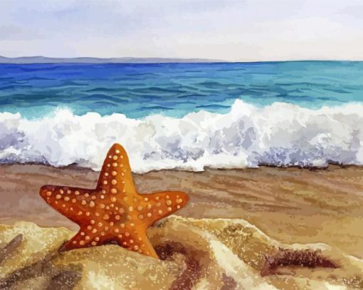 Aesthetic Starfish On Beach Illustration paint by number