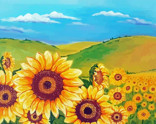 Aesthetic Sunflower Landscape paint by number