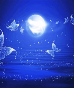 Butterflies And Moon Over Water paint by number