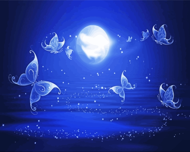 Butterflies And Moon Over Water paint by number