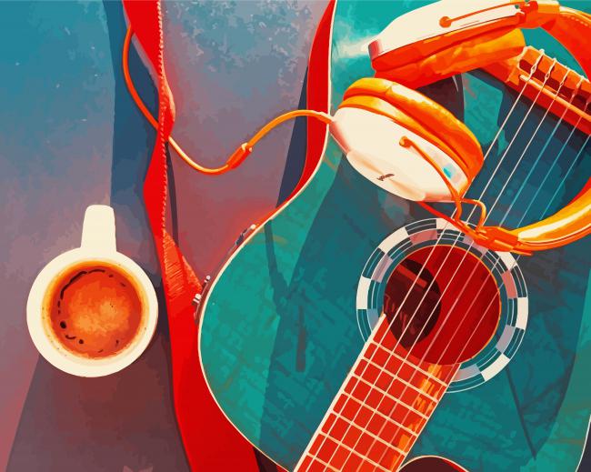 Coffee And Blue Guitar Paint by number