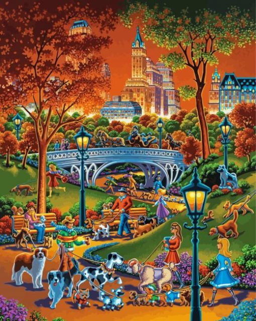Dogs In Garden Park paint by number