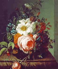 Roses Convolvulus Poppies And Other Flowers In An Urn By Rachel Ruysch paint by number