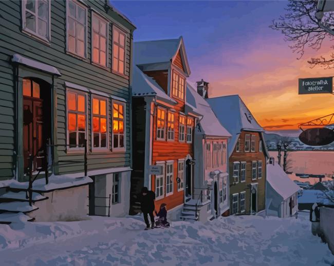 Norwegian Village During The Winter paint by number