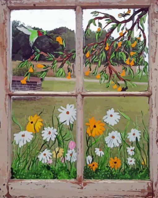 Plants Outside Window Art paint by number