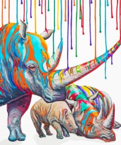 Rainbow Rhino Family paint by number