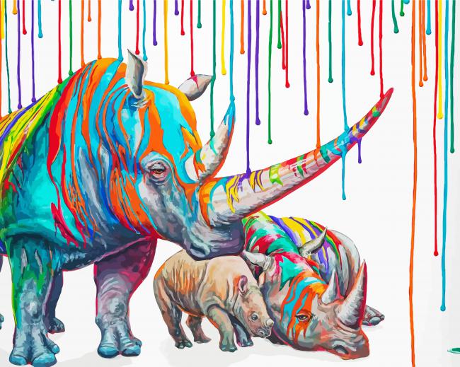 Rainbow Rhino Family paint by number