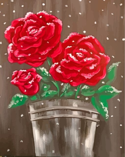 Red Flowers Snow Art paint by number
