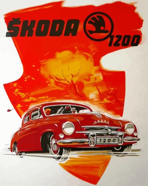 Retro Skoda Car Poster paint by number