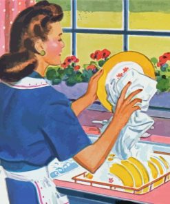 Retro Woman Doing The Dishes paint by number